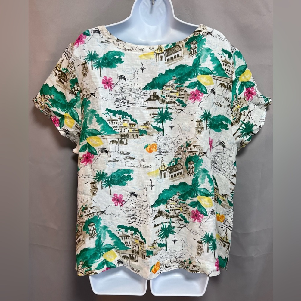 Cynthia Rowley Womens Plus Sz 2X Blouse Shirt New Amalfi Coast Linen Rolled Cuff - Picture 3 of 11
